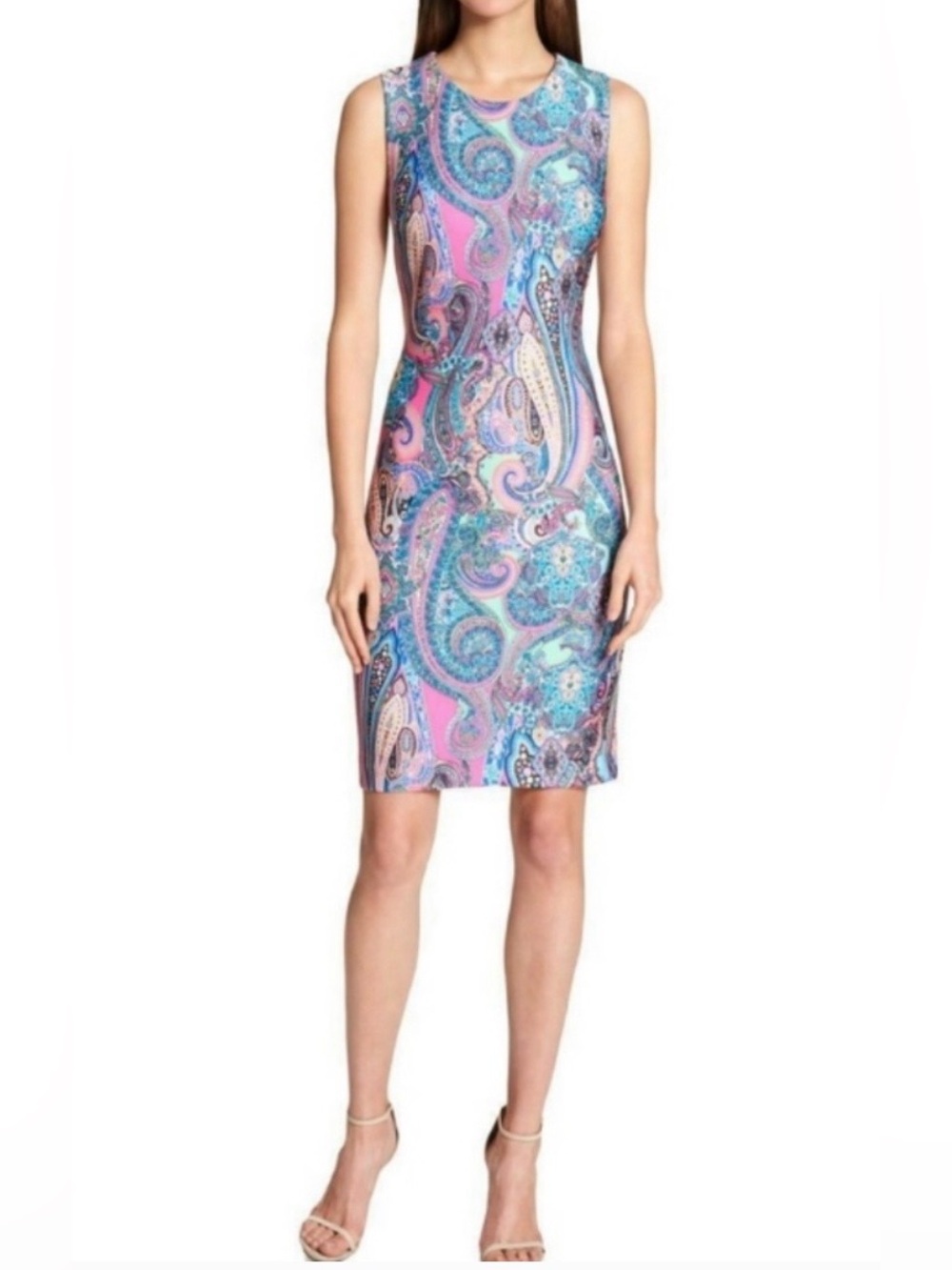 Tommy Hilfiger Paisley Midi Sheath Dress in Pink & Blue (SKU830)